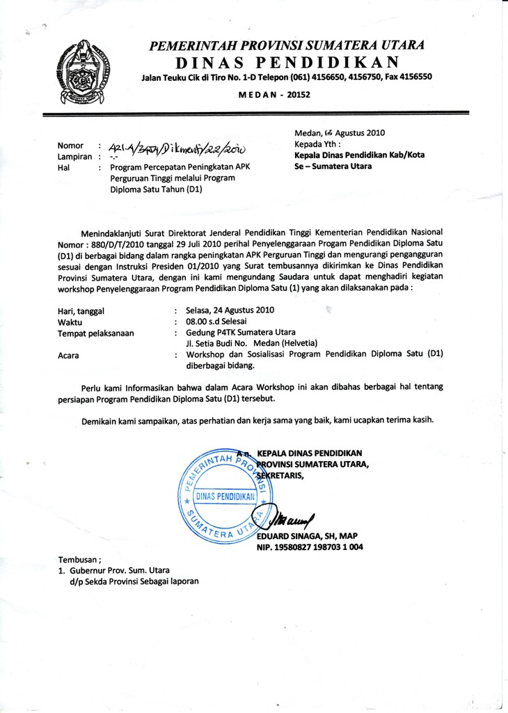 Surat Dinas Propinsi Sumut  Sumut PVB